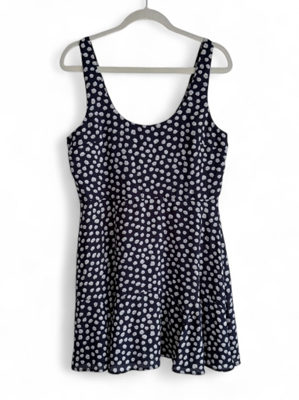 Row A Navy Blue Daisy Floral Print Ruffle Hem Sun Dress Size XL